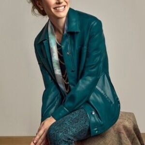 Dark Teal Faux Leather Snap Up Shacket